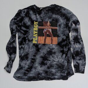 Playboy x PacSun Black & Grey Tie Dye Long Sleeve Graphic T-Shirt Tennis Photo S